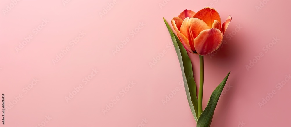 Leinwandbilder a tulip placed against a soft pink background, creating a serene copy space image.
