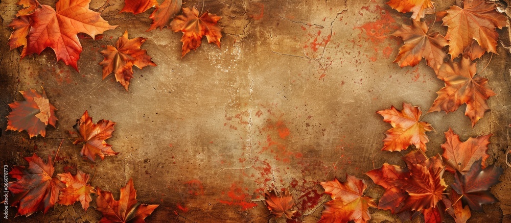 Aufkleber Autumn maple leaves with an ancient texture creating a natural background, perfect for a seasonal copy space image.