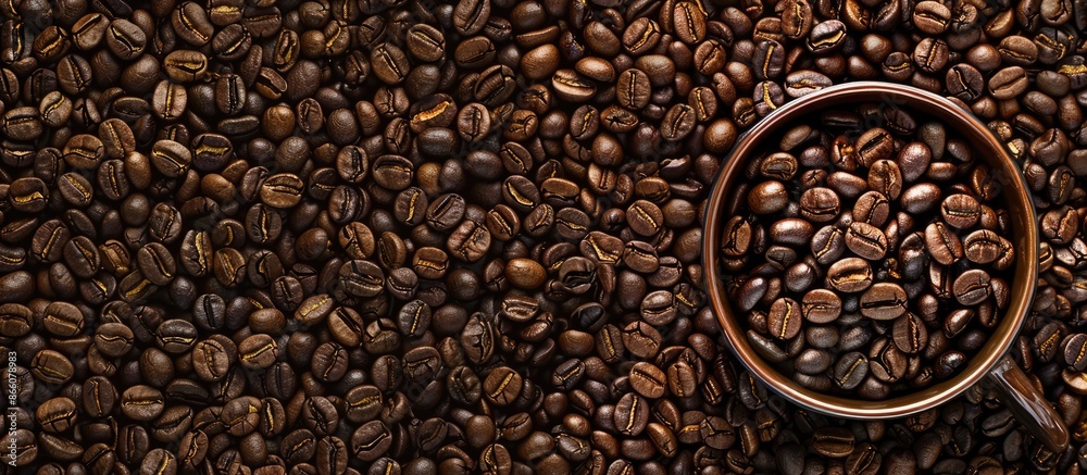 Aufkleber coffee beans are beautifully displayed with a cup in a copy space image.