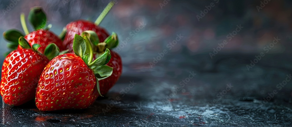 Poster newly picked strawberries with a copy space image.