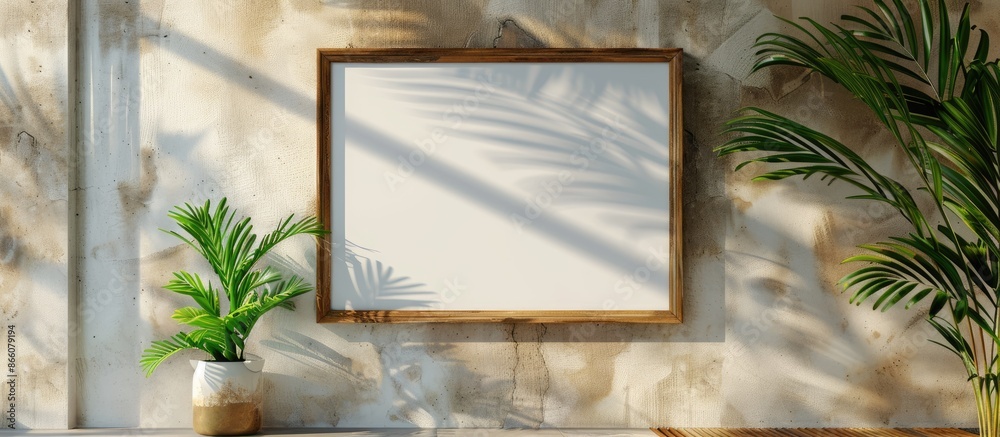Fototapete wooden frame mockup with space for a photo, painting, or print presentation, offering a blank area f