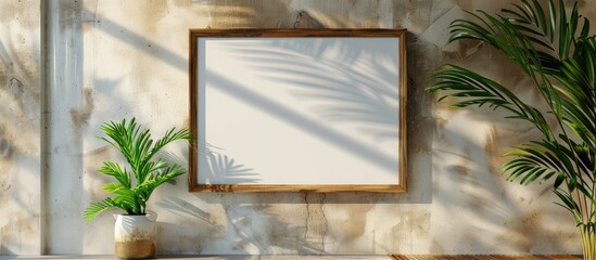 Wooden frame mockup with space for a photo, painting, or print presentation, offering a blank area for customizing. Copy space image. Place for adding text and design