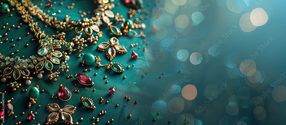 Poster jewelry displayed against a background with copy space image.