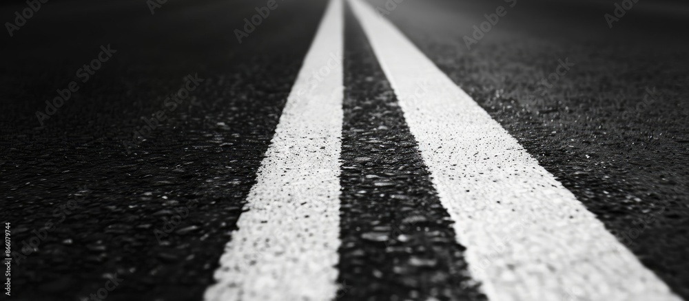 Aufkleber Sketching a white line on a plain black asphalt road, creating a simple and classic aesthetic with a copy space image.
