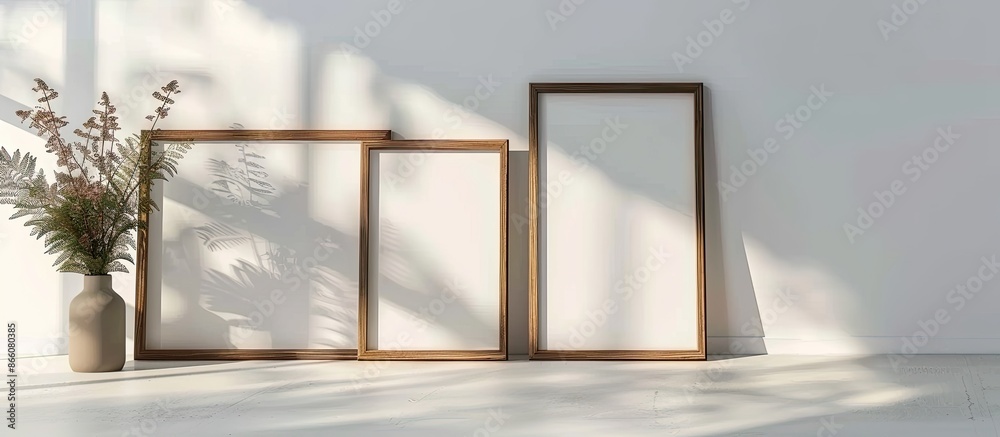 Fototapete wooden frame mockup with space for a photo, painting, or print presentation, offering a blank area f