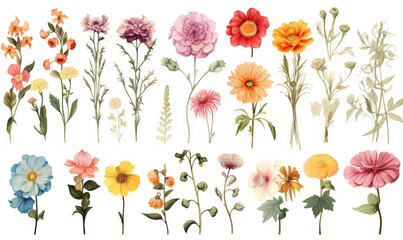 Vintage Collection of Colorful Flowers