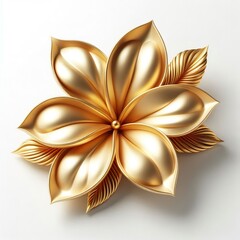 a 3D gold metallic Fragipane flower, beautiful, white background