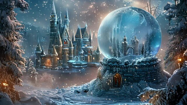 Within the snow globe lay a hidden ice castle its shimmering walls intricately carved with images of mythical creatures and snowcovered forests.