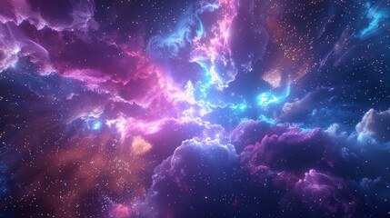 Fototapeta premium A neon starburst design glowing in various shades of blue and purple, evoking the beauty and mystery of the night sky.