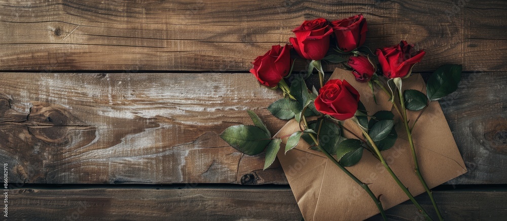 Aufkleber rustic st. valentine's day-themed letter mockup with roses, ideal for your text, displayed in a flat