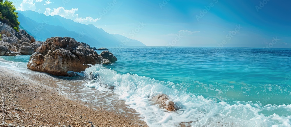 Poster view of the stunning sea from the shore with copy space image.