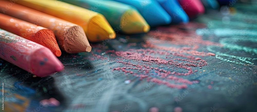 Leinwandbilder close-up image of chalk on a chalkboard with copy space image.