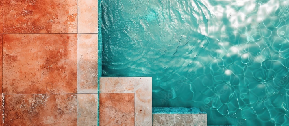 Fototapete Top view of artistic coral-colored swimming pool water, creating an abstract texture with ample copy space image.