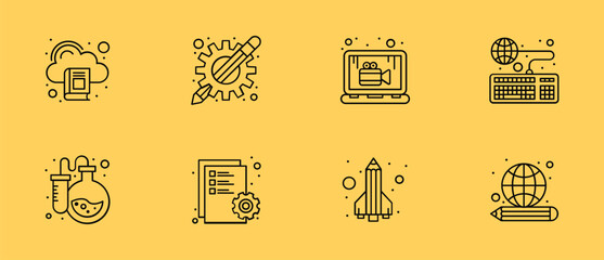 Meeting web icon set in line style. Conference, team, brainstorm, seminar, interview, collection. Vector illustration. Editable stroke