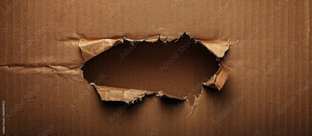 Leinwandbilder cardboard box showing damage with a hole on the surface for a copy space image.