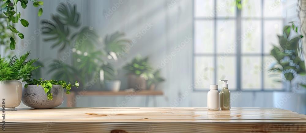 Aufkleber blurry bathroom background with a table-top, ideal as a copy space image.