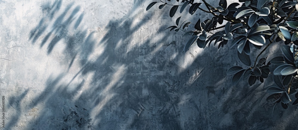 Leinwandbilder blurry shadow of a leafy tree against a gray wall background with empty copy space image.