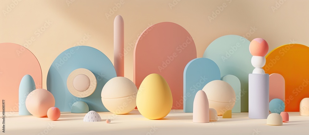 Aufkleber an abstract composition with geometric shapes using toys on a light background, suitable as an easte
