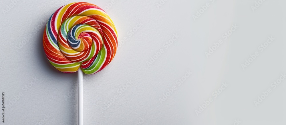 Aufkleber minimalistic concept with a colorful lollipop in a flat lay composition, offering abundant copy spac