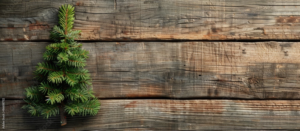Poster A Christmas fir tree displayed on a wooden backdrop with copy space image.