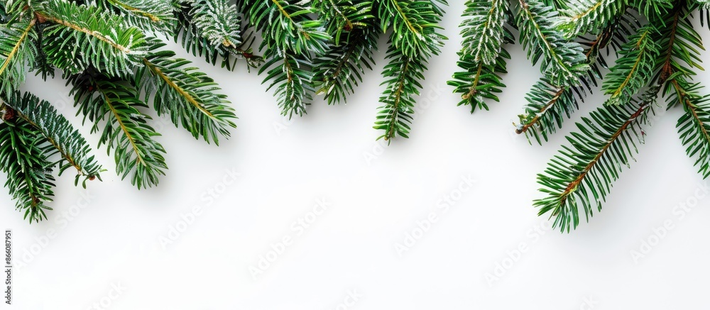 Leinwandbilder Top view of a festive fir tree on a white backdrop with copy space image for your text, ideal for Christmas or New Year greetings.