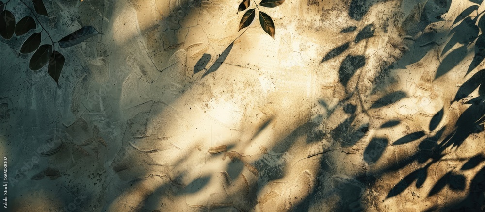 Poster old wall background with leaf shadow in natural light, perfect for copy space image.