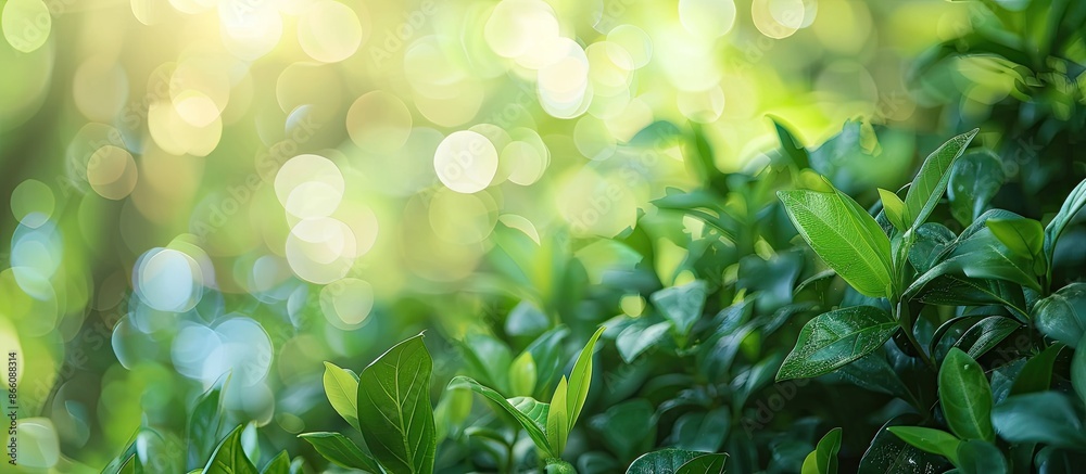 Leinwandbilder green garden with blurred bokeh creating a serene background ideal for copy space image.