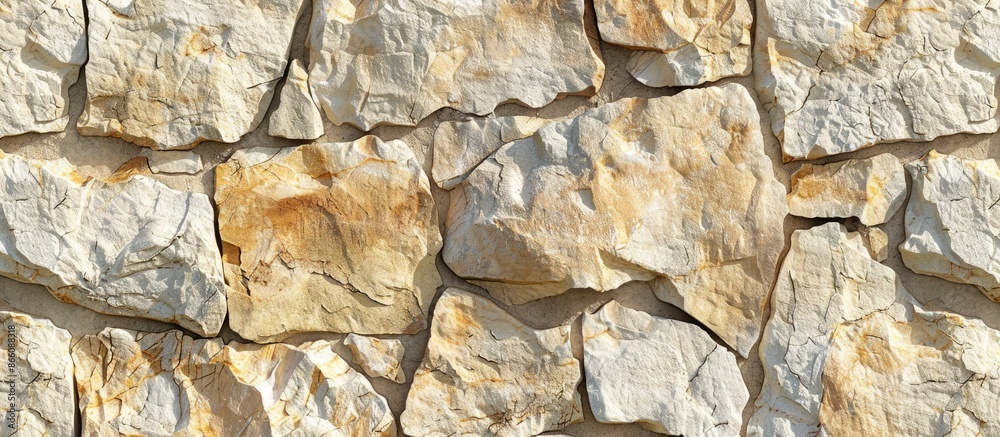 Poster Close-up view of a textured beige stone wall background with space for additional images or text.
