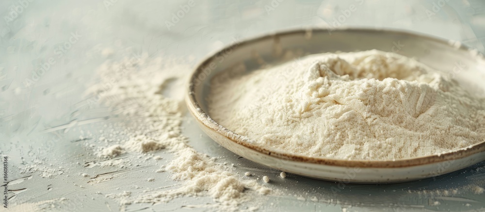 Aufkleber plate with fresh yeast, sugar, and flour on light background provides ample copy space image.