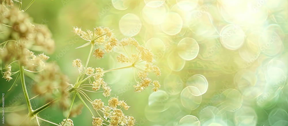 Poster Detailed close-up of brown wild carrot seeds against a softly blurred green background, creating a visually appealing copy space image.