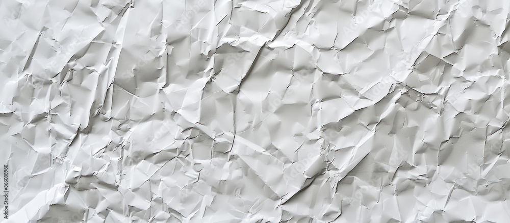 Poster Crumpled light gray paper texture creates an abstract background with ample copy space image for a blank layout.