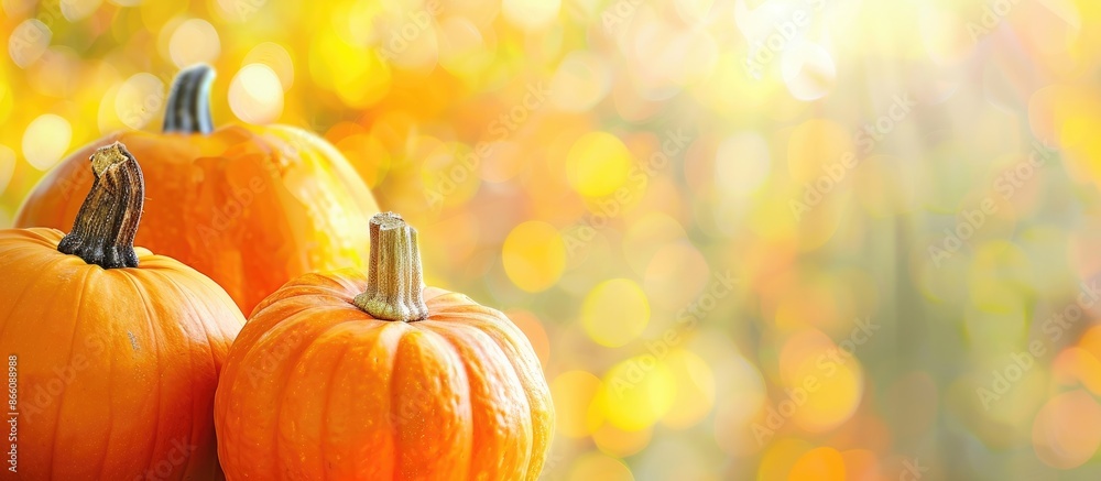 Poster Pumpkins with a blurred background in the copy space image.