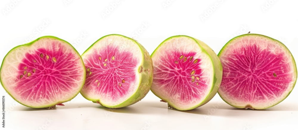 Poster watermelon radish with copy space image against white background.