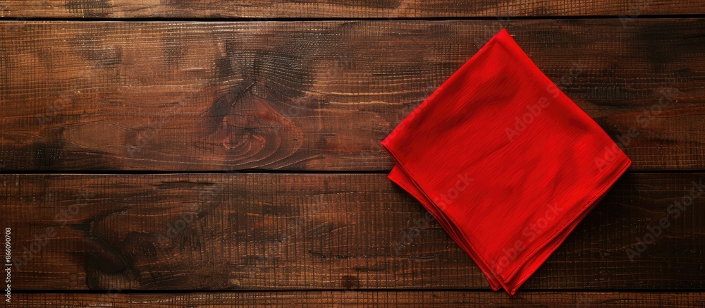 Poster A flat lay of a red kitchen napkin on a table with empty space for customization, adopting a minimalist design. Copy space image. Place for adding text and design