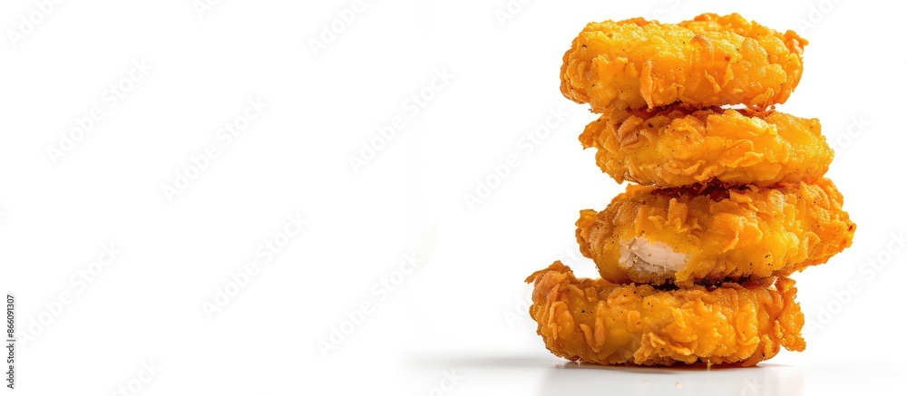 Fototapete Side view picture of a chicken nugget against a white backdrop, with space for text or graphics. Copy space image. Place for adding text and design
