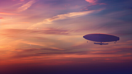 Twilight Drift: Zeppelin Silhouette Floating Against Ethereal Evening Clouds