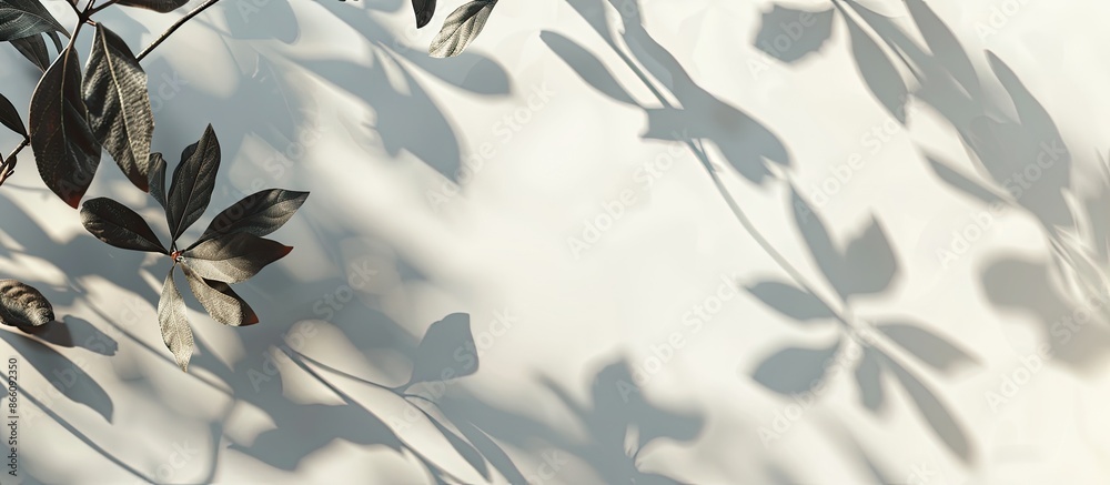 Aufkleber Blurry background featuring the abstract image of shadowy willow leaves on a white wall, ideal for adding text with copy space image.