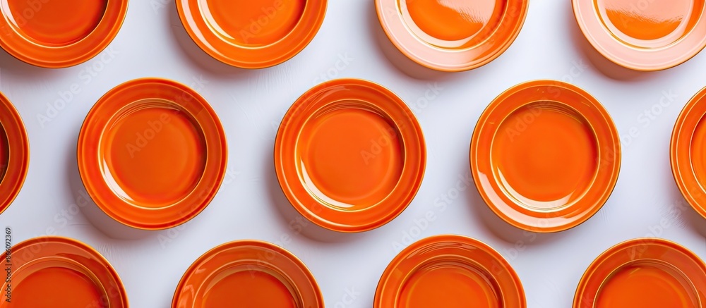 Fototapete an arrangement of orange plates on a blank backdrop with room for more images. copy space image. pla