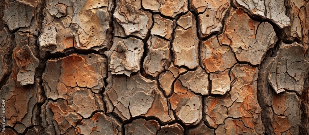 Aufkleber An aged tree surface displaying a pattern of worn brown cracks, suitable for using as a background and copy space image.