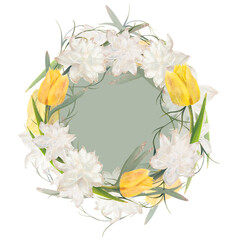 Elegant Floral Wreath with Yellow and White Flowers represents beauty, bloom, and elegance