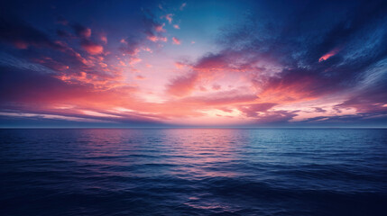 Fototapeta premium Ocean Sunset with Dramatic Clouds and Vibrant Colors Reflecting on Calm Water