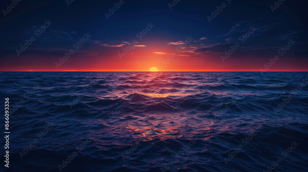 Poster stunning sunset over the ocean with vibrant colors and waves. ideal for tranquility and nature conce