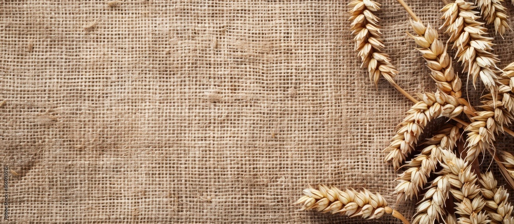 Poster burlap background with wheat ears, ideal for copy space image.