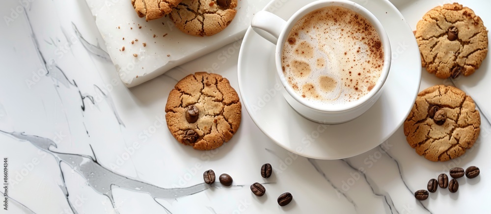 Leinwandbilder a visually pleasing scene with a cup of coffee and appetizing cookies arranged elegantly on a white 