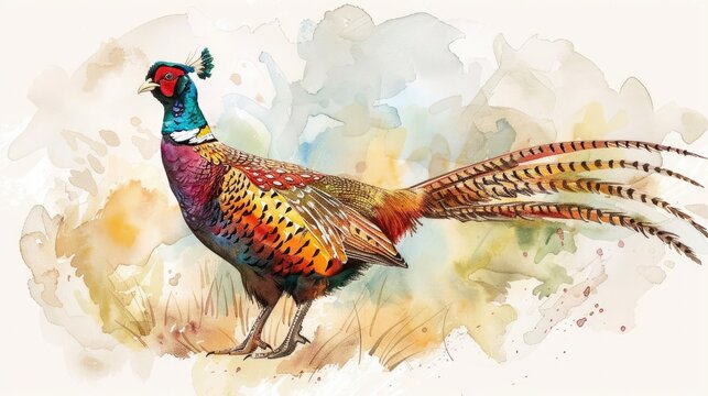 Animal pheasant handdrawing are made using the watercolor technique Genereative AI