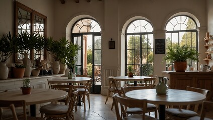 Event space and Mediterranean-style cafe interior