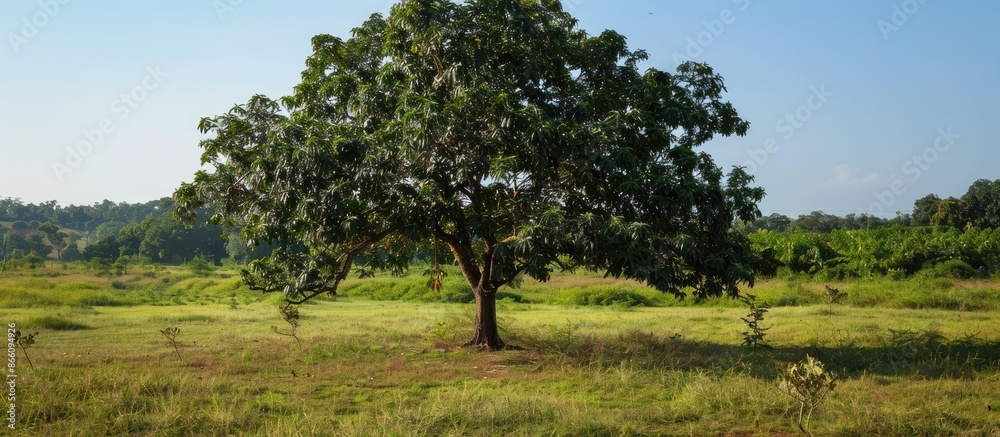 Canvas Prints A substantial Malabar nut plant bush standing in a field with a clear copy space image available.