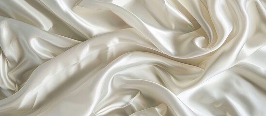 Obraz premium Soft white satin fabric texture background perfect for weddings or anniversaries with ample copy space image for design.