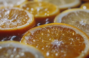 Close-Up of Juicy Orange Slices With Water Droplets