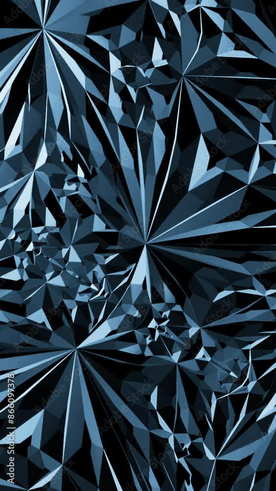 Poster 3D animation with moving pattern in mirror style. Design. Mirror distortion of pattern with psychedelic effect. Crystal pattern moves with psychedelic distortion
